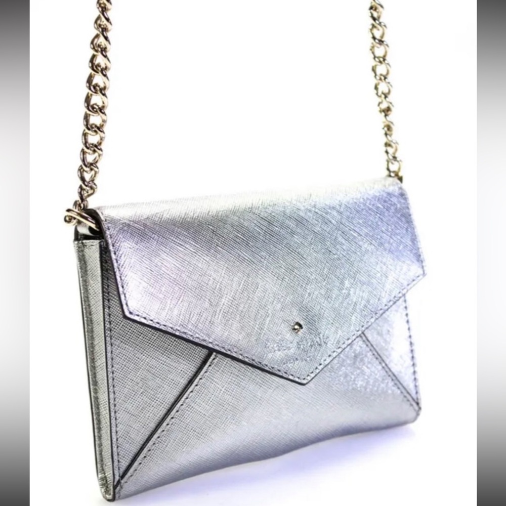 Kate Spade genuine cow leather silver envelope crossbody bag